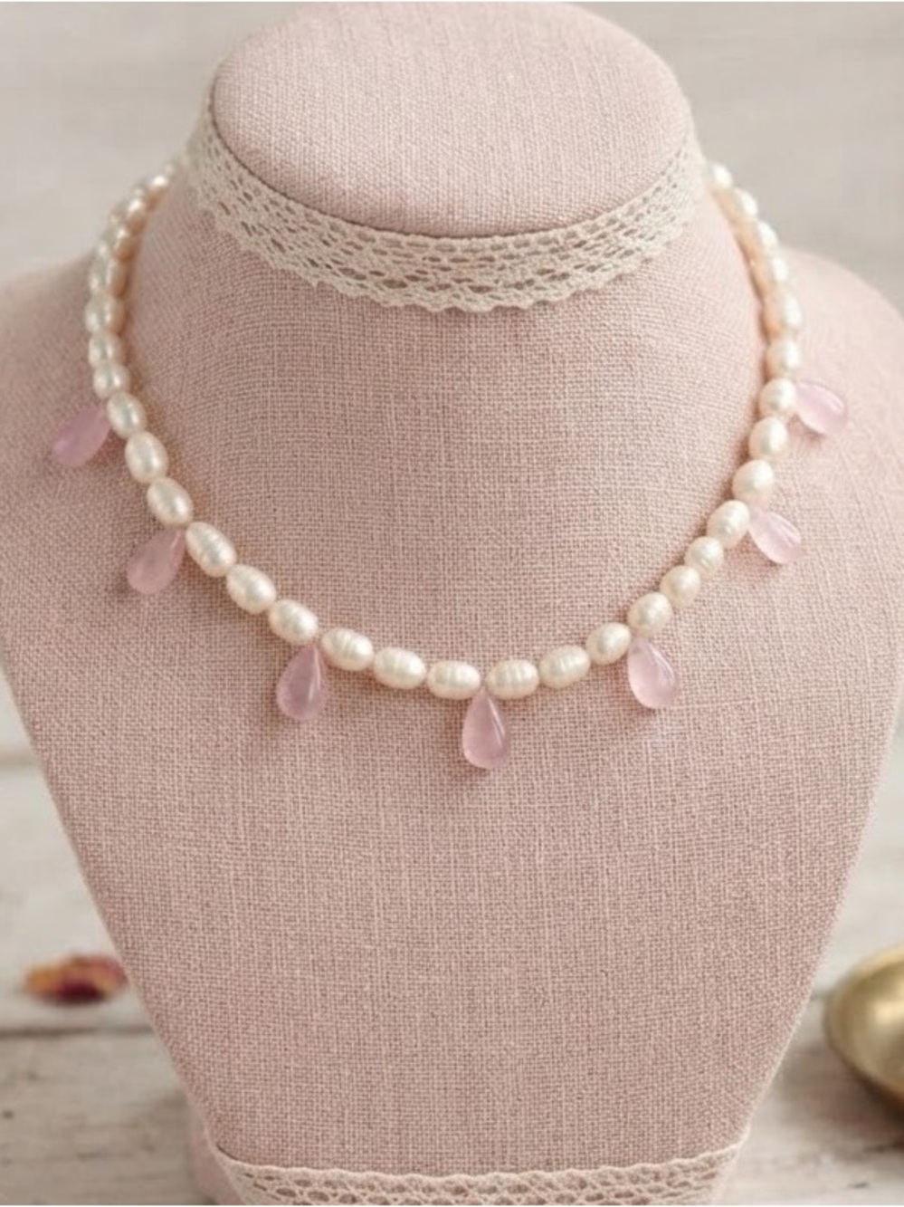 kate spade Pearl Necklace with Pink Teardrop Charms